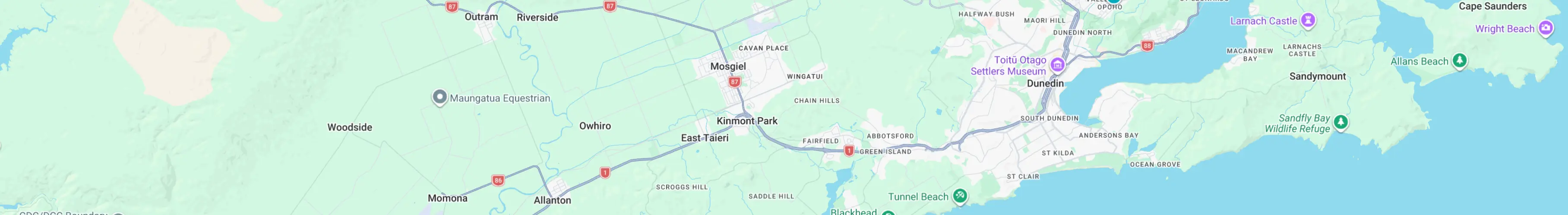 Map of Dunedin and Mosgiel, the Dunedin Mowing service area